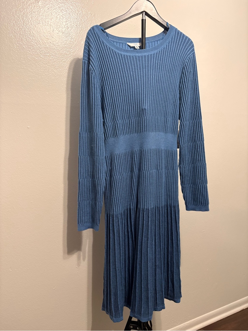 Time and Tru Blue Long-Sleeve Ribbed Fit-and-Flare Dress